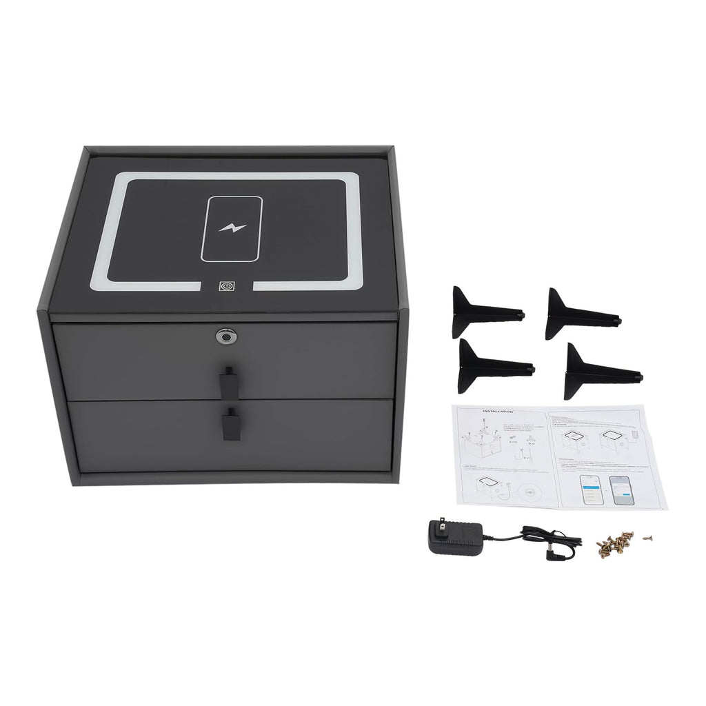 Smart Nightstand with Fingerprint Lock, Wireless Charging & 2-Drawer U327