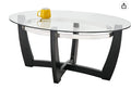 Glass Coffee Table with Solid Wood Base, 43.3''L x 29.5''W x 20.1''H B6554