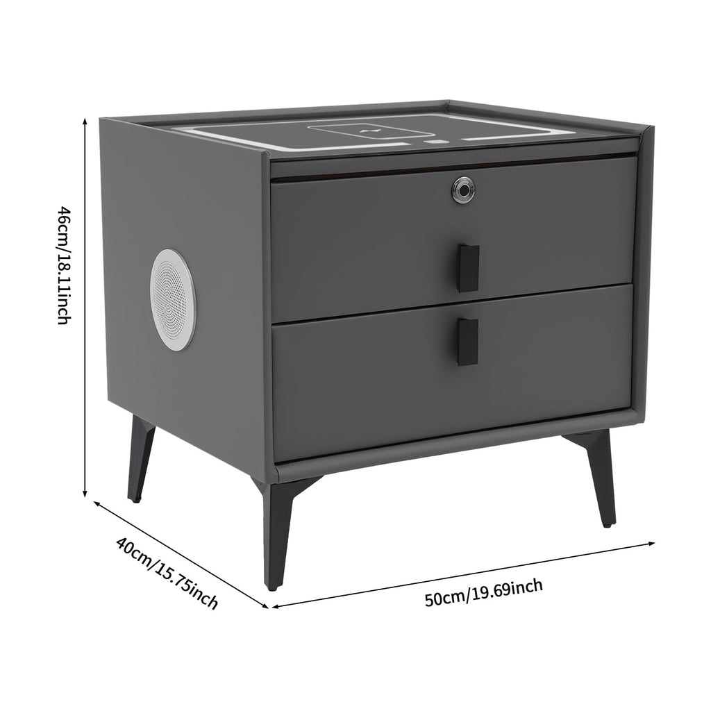 Smart Nightstand with Fingerprint Lock, Wireless Charging & 2-Drawer U327