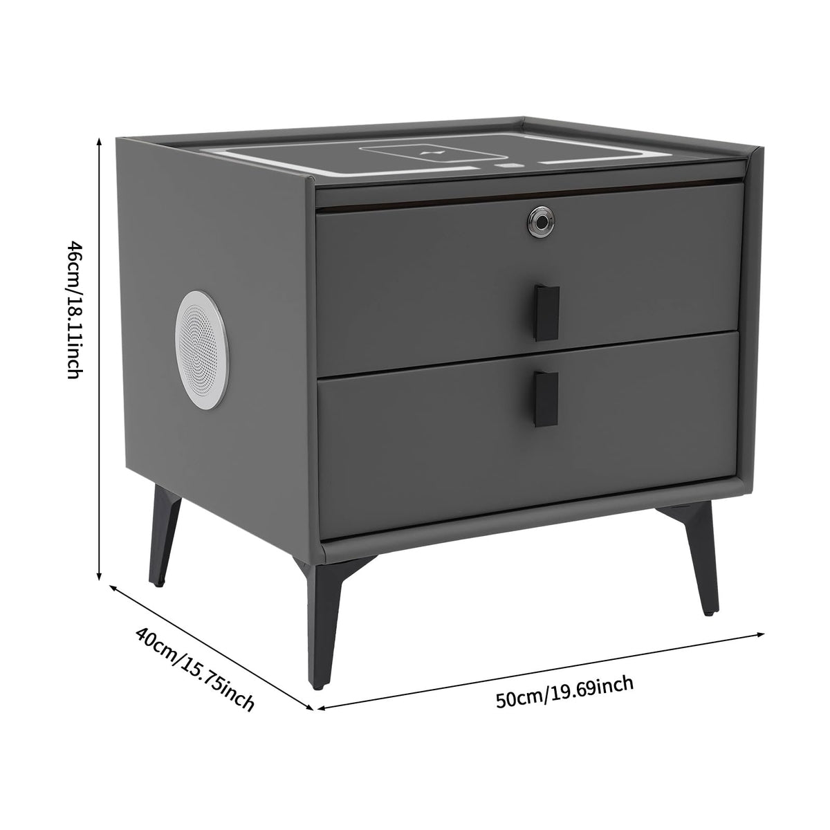 Smart Nightstand with Fingerprint Lock, Wireless Charging & 2-Drawer U327