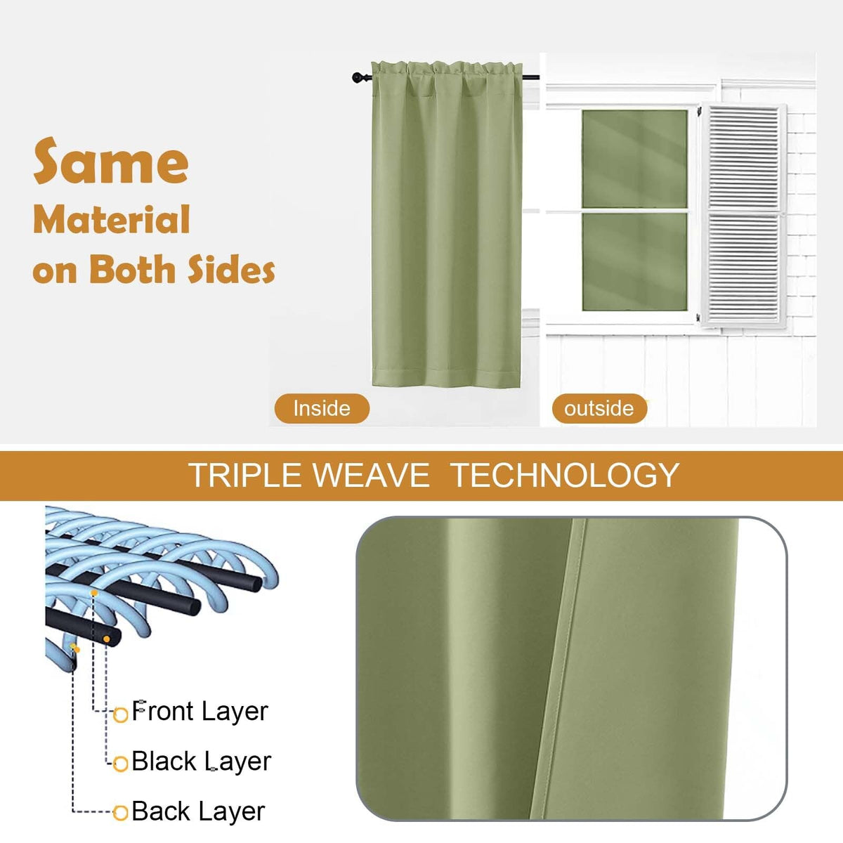 Sage Green 72 Inch Blackout Curtains 2 Panels Set G805165