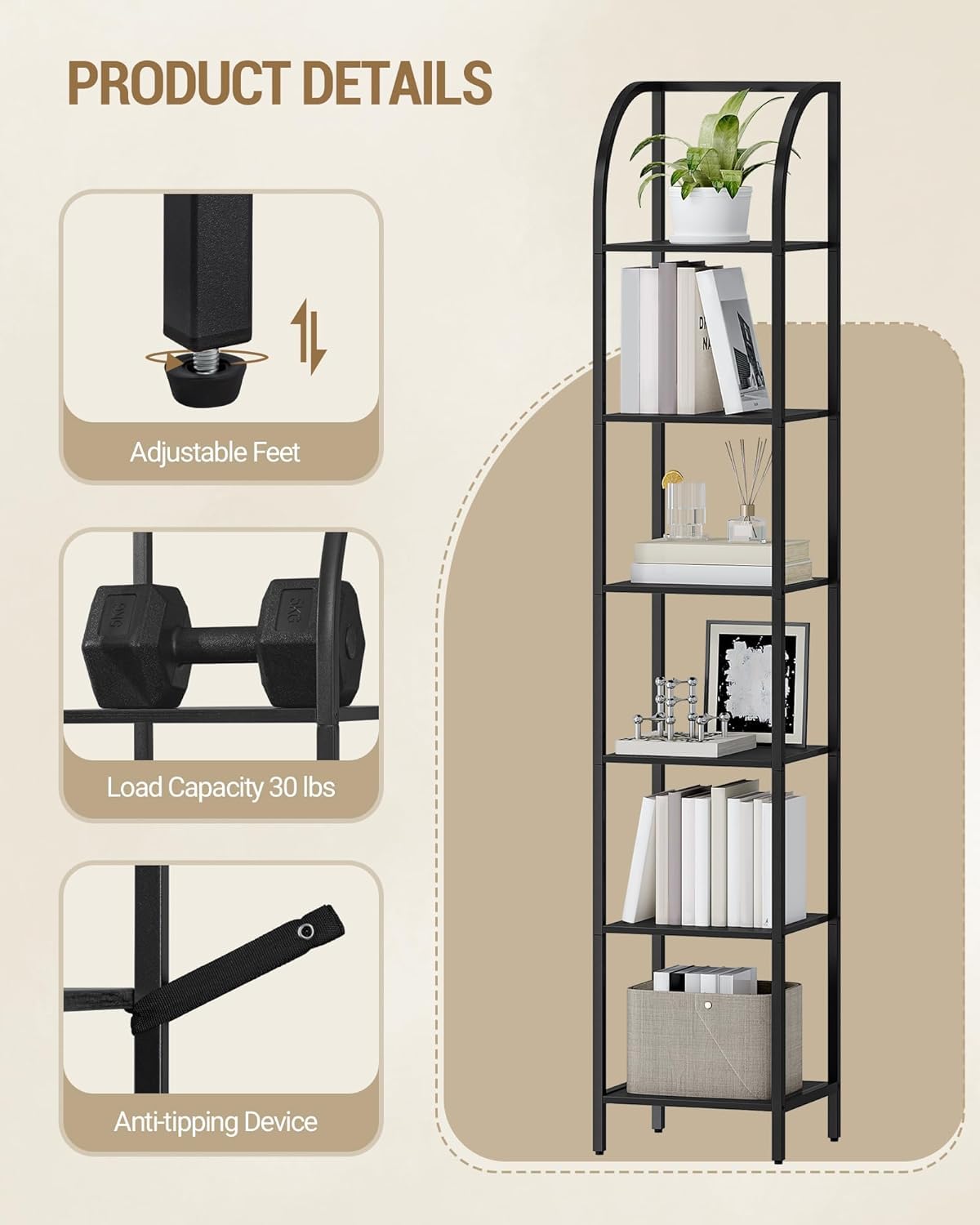 Narrow Bookshelf with Steel Frame N112719