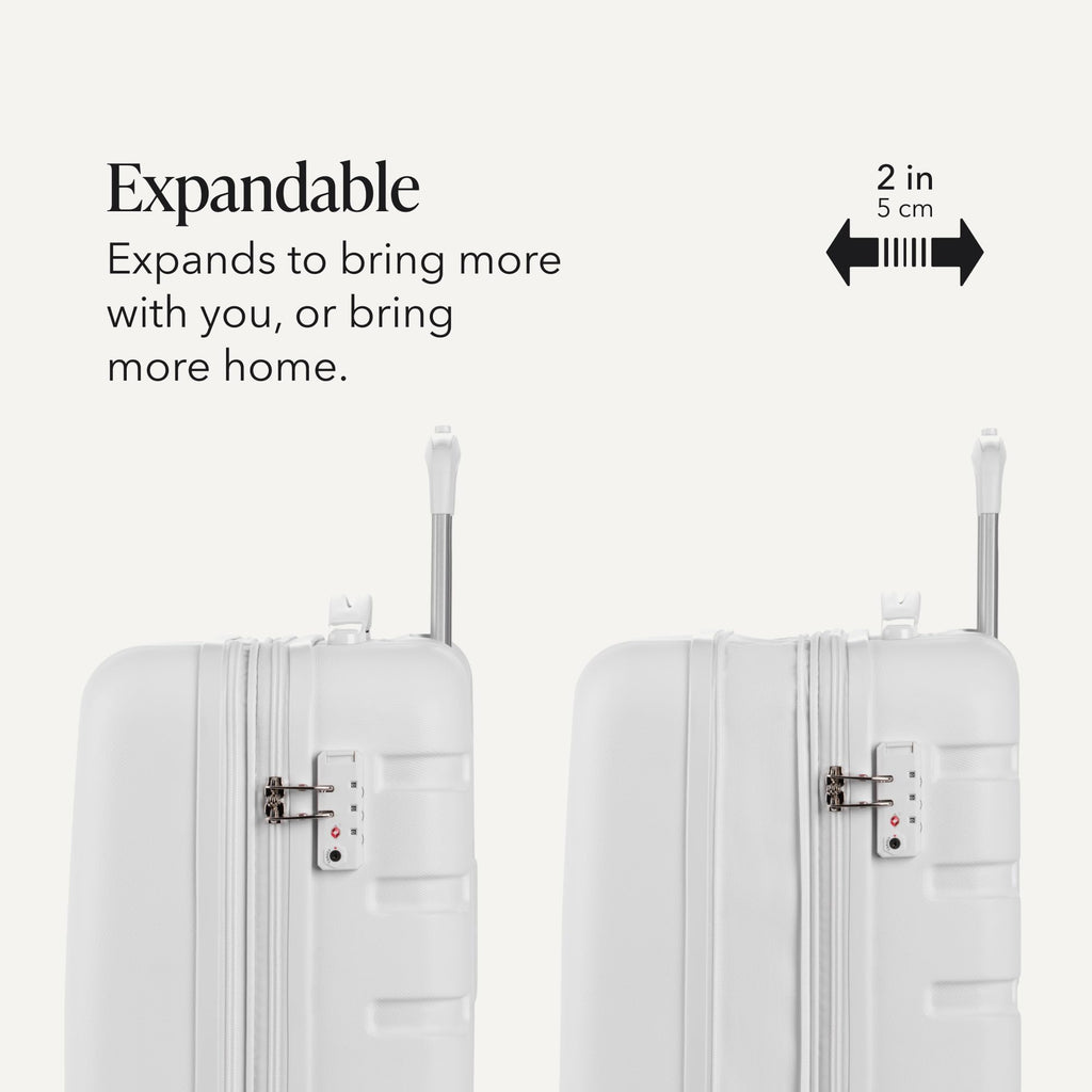 White 19-Inch Hardside Expandable Carry-On Spinner Luggage V344