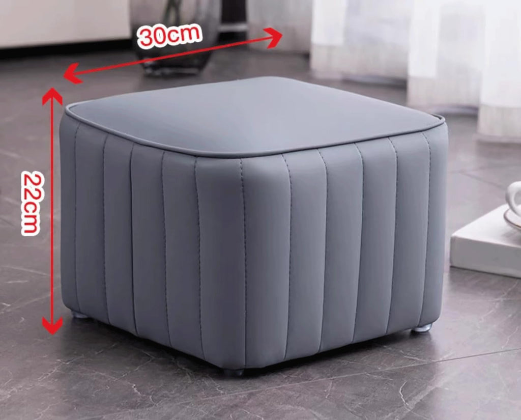 Blue Leather Ottoman V8445