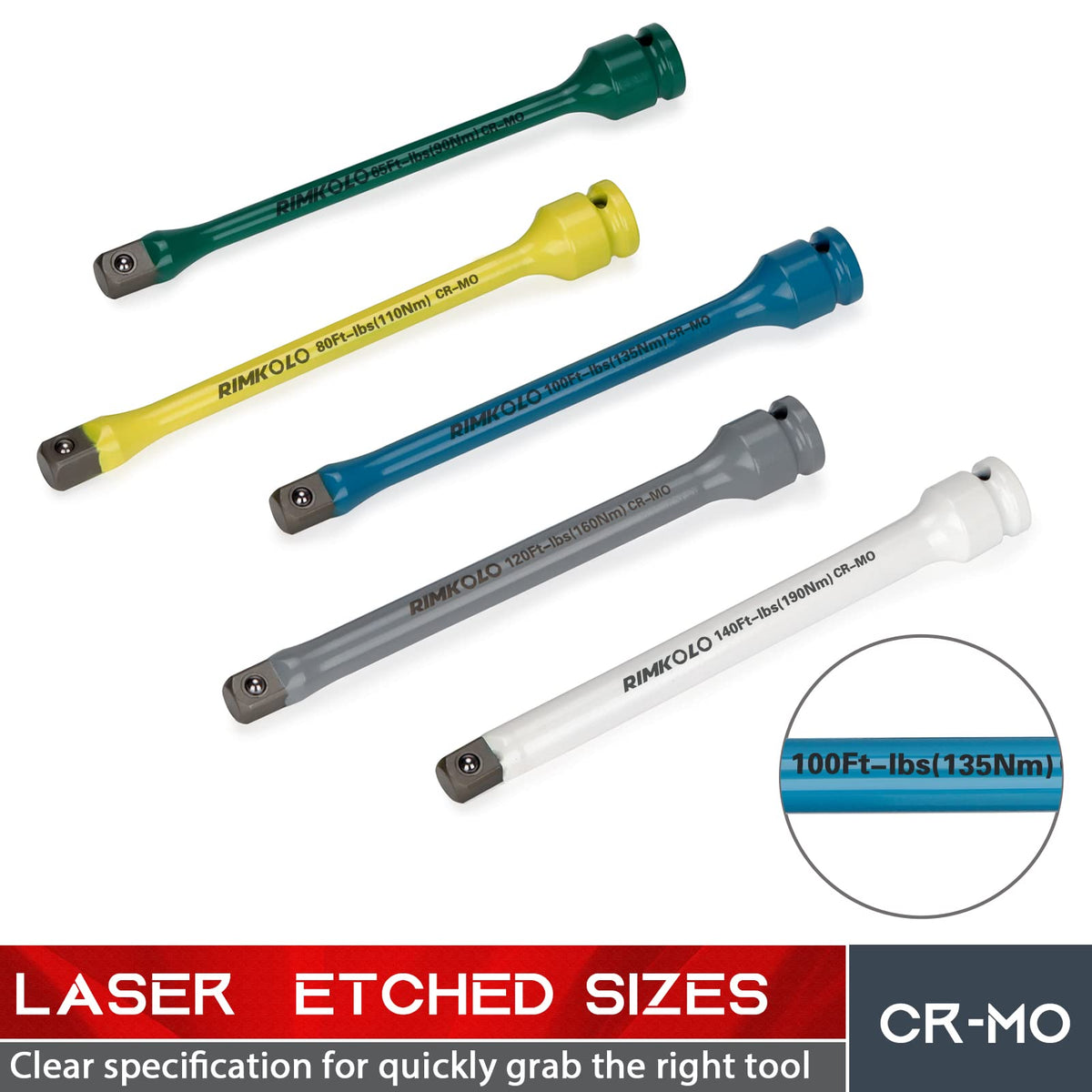 1/2" Drive 5-Piece Impact Torque Limiting Extension Bar Set J123452