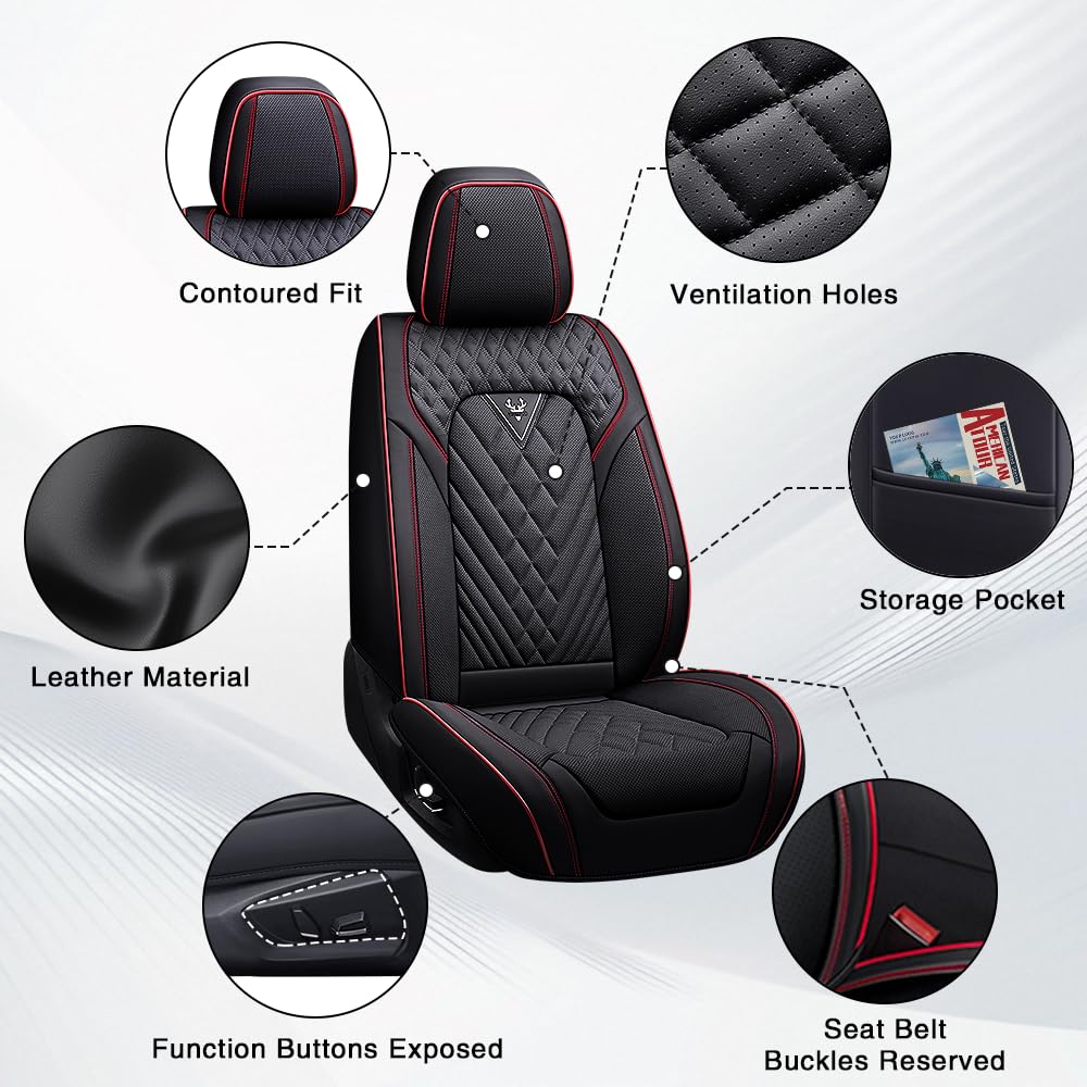 Toyota Tundra Seat Covers Nappa Leather 5 Seats Black Red X175893