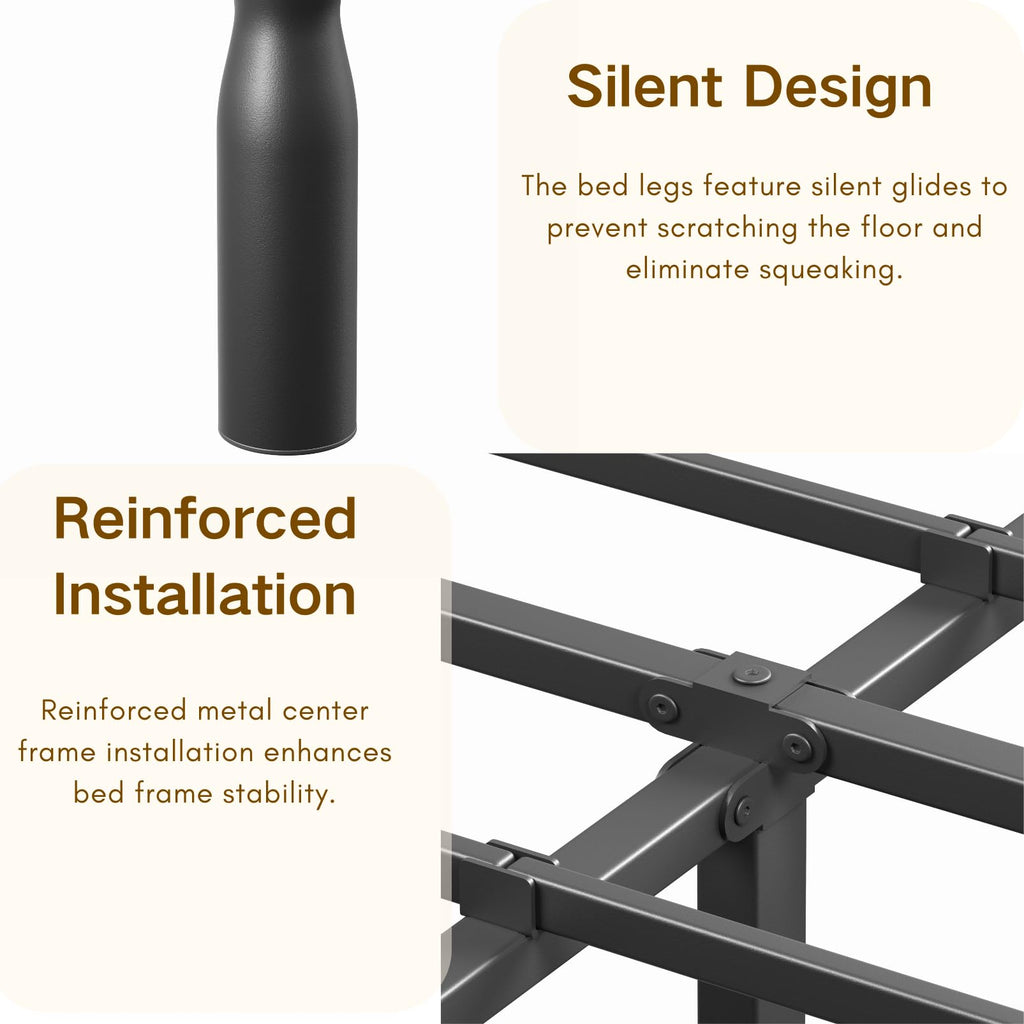 Queen Size Black Metal Bed Frame with Storage K7454