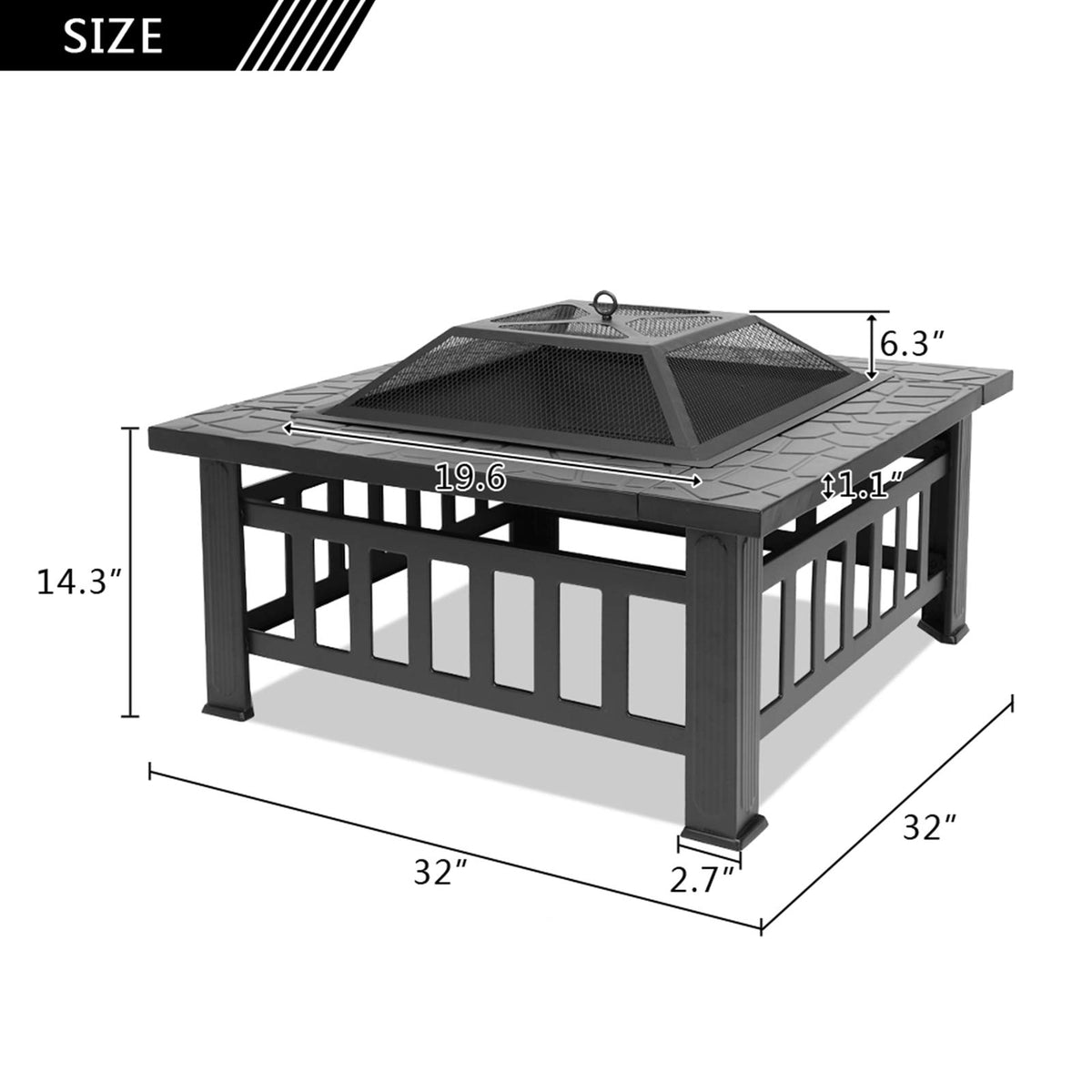 32 Inch Square Wood Burning Iron Fire Pit E29364