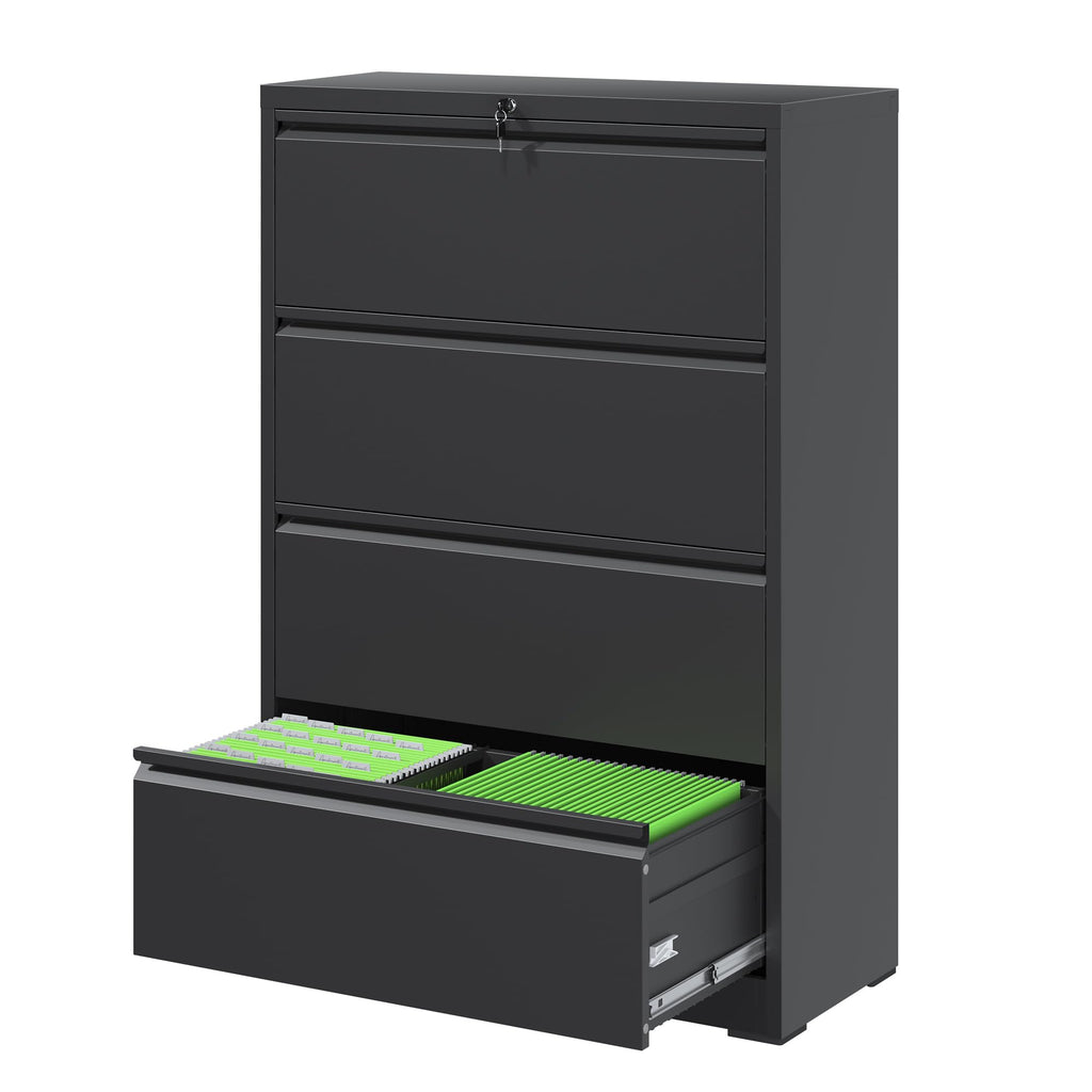 Black 4 Drawer Metal Lateral File Cabinet with Lock G13504