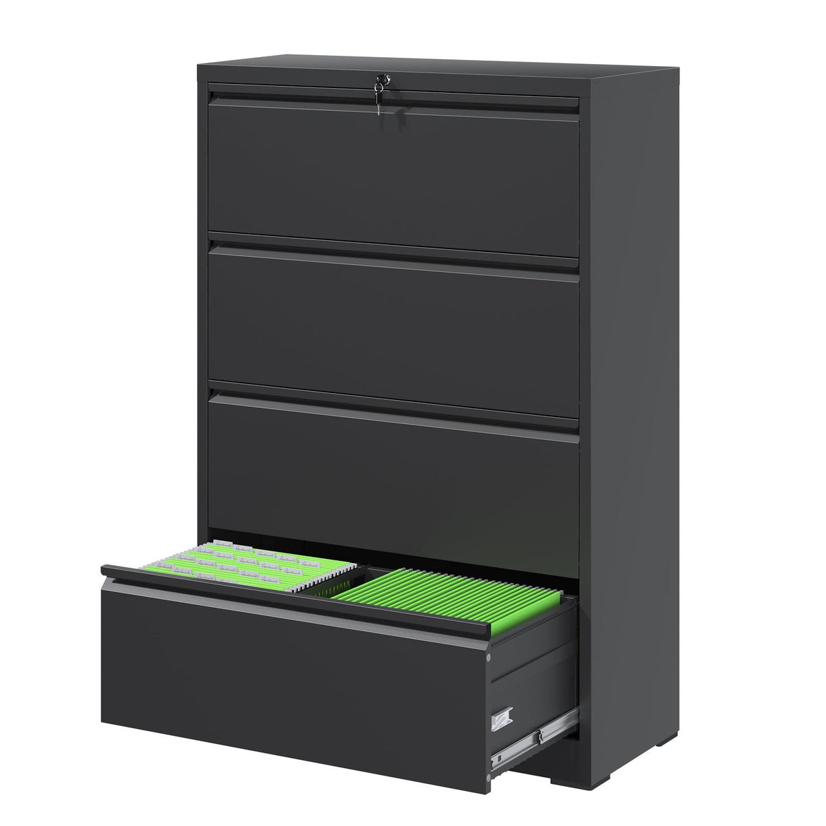 Black 4 Drawer Metal Lateral File Cabinet with Lock G13504