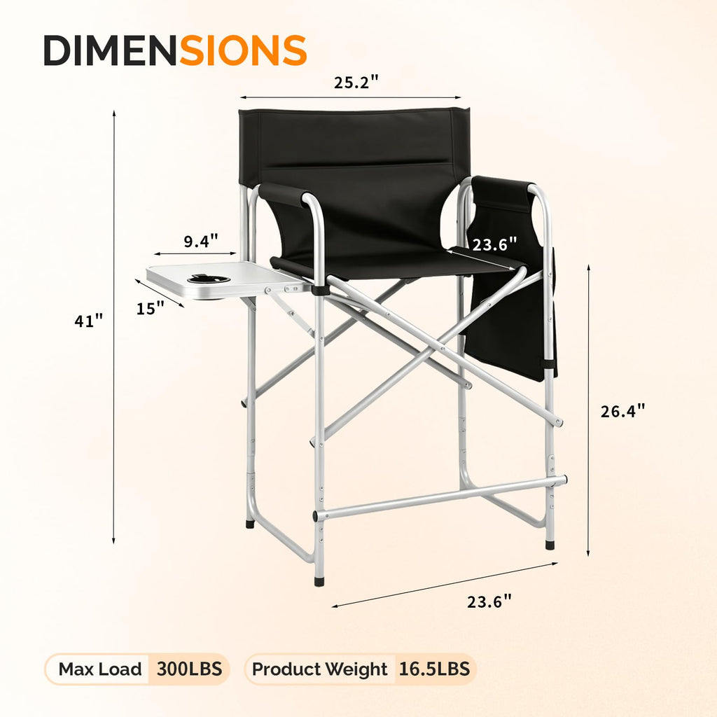Black Foldable Makeup Chair with Side Table & Footrest Z38037