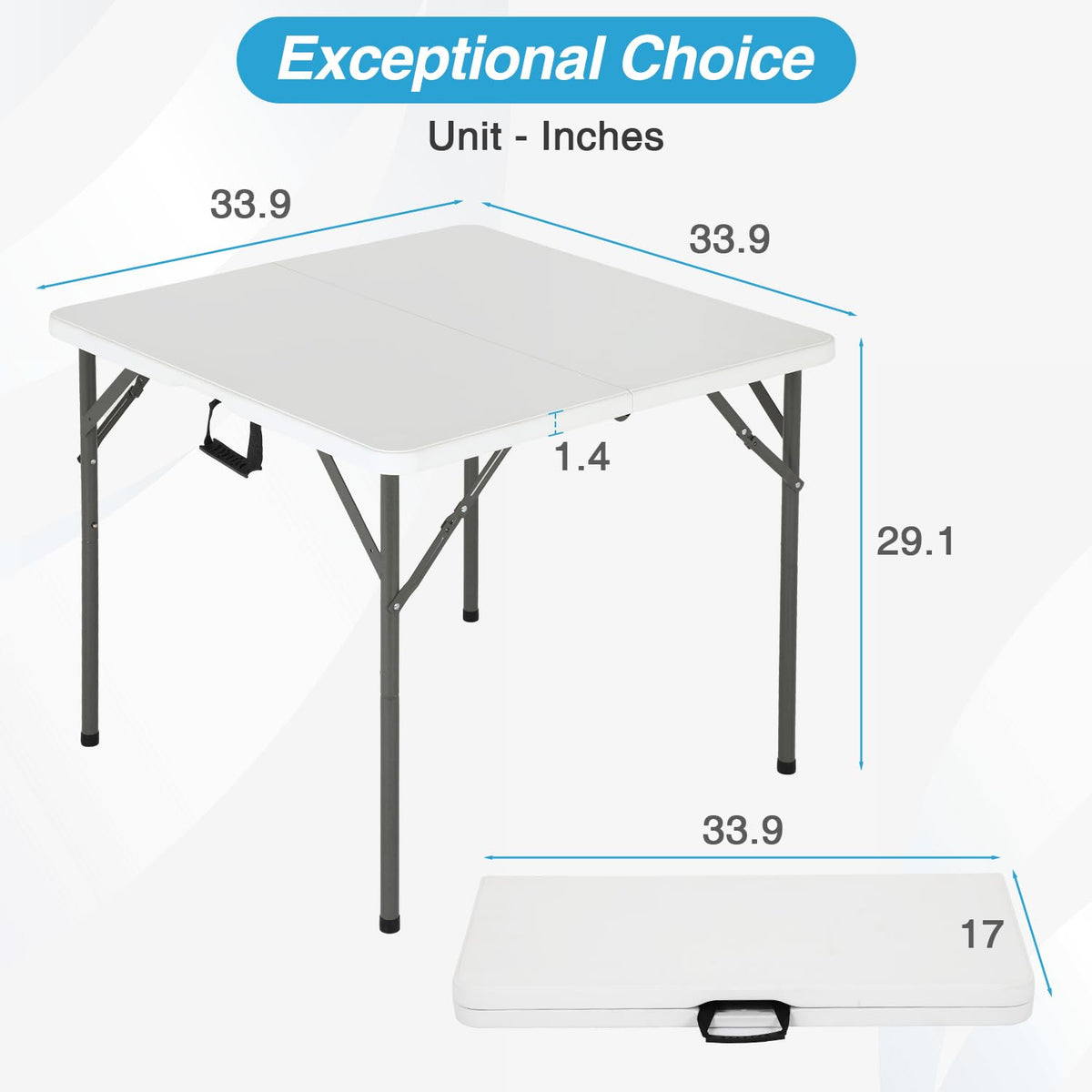 34" White Portable Plastic Folding Table O676257