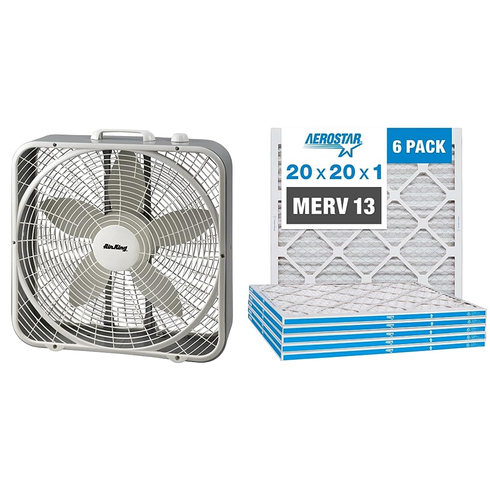20-Inch 3-Speed Box Fan & 20x20x1 MERV 13 Pleated Air Filter 6 Pack U993480