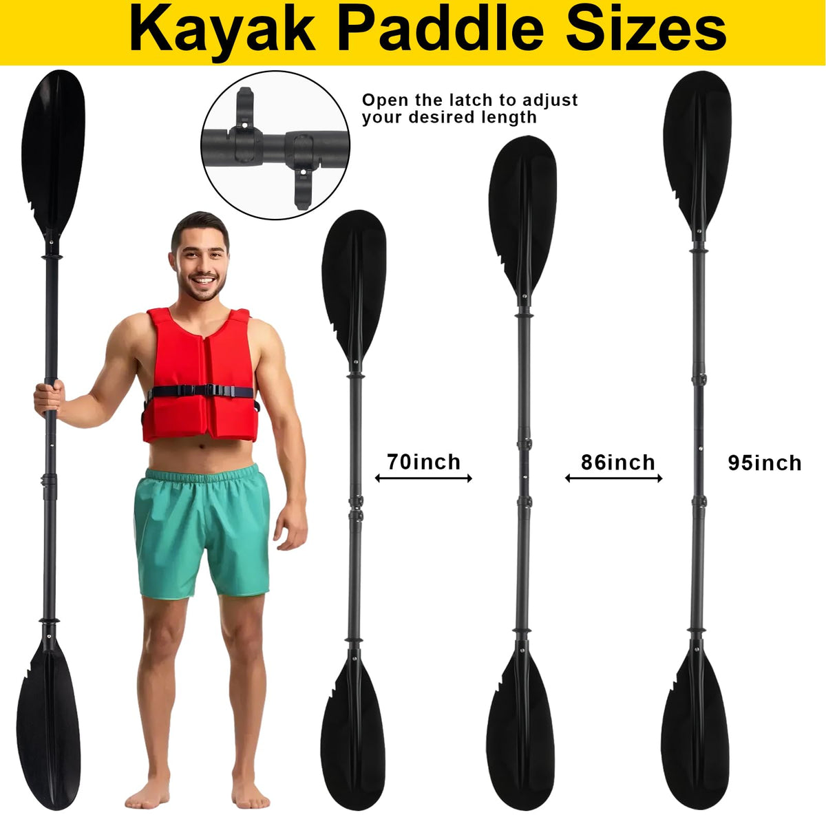 Telescopic Canoe Paddle 70inch to 95inch Black S4247