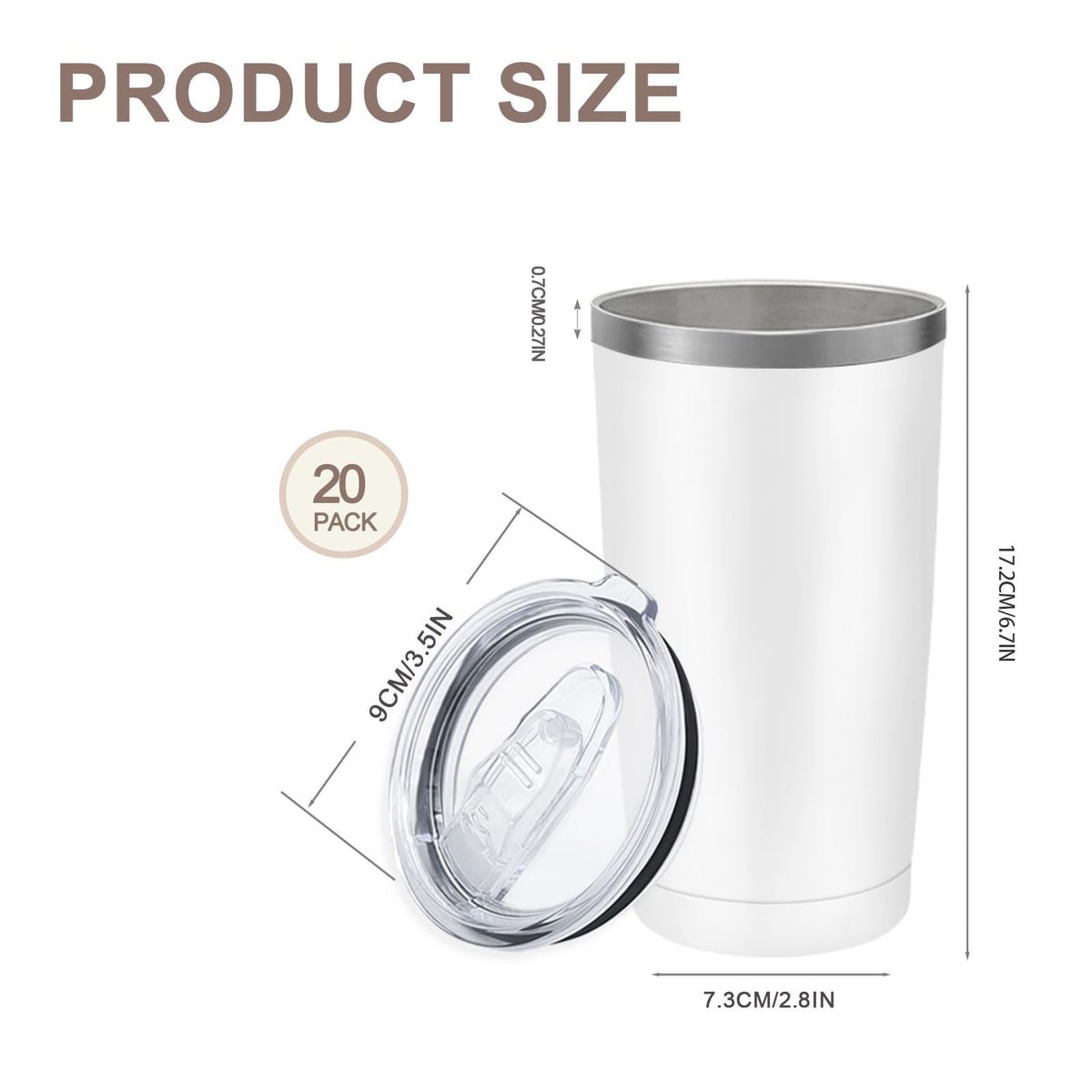 20 Pack Stainless Steel Insulated Tumbler 20oz White J798