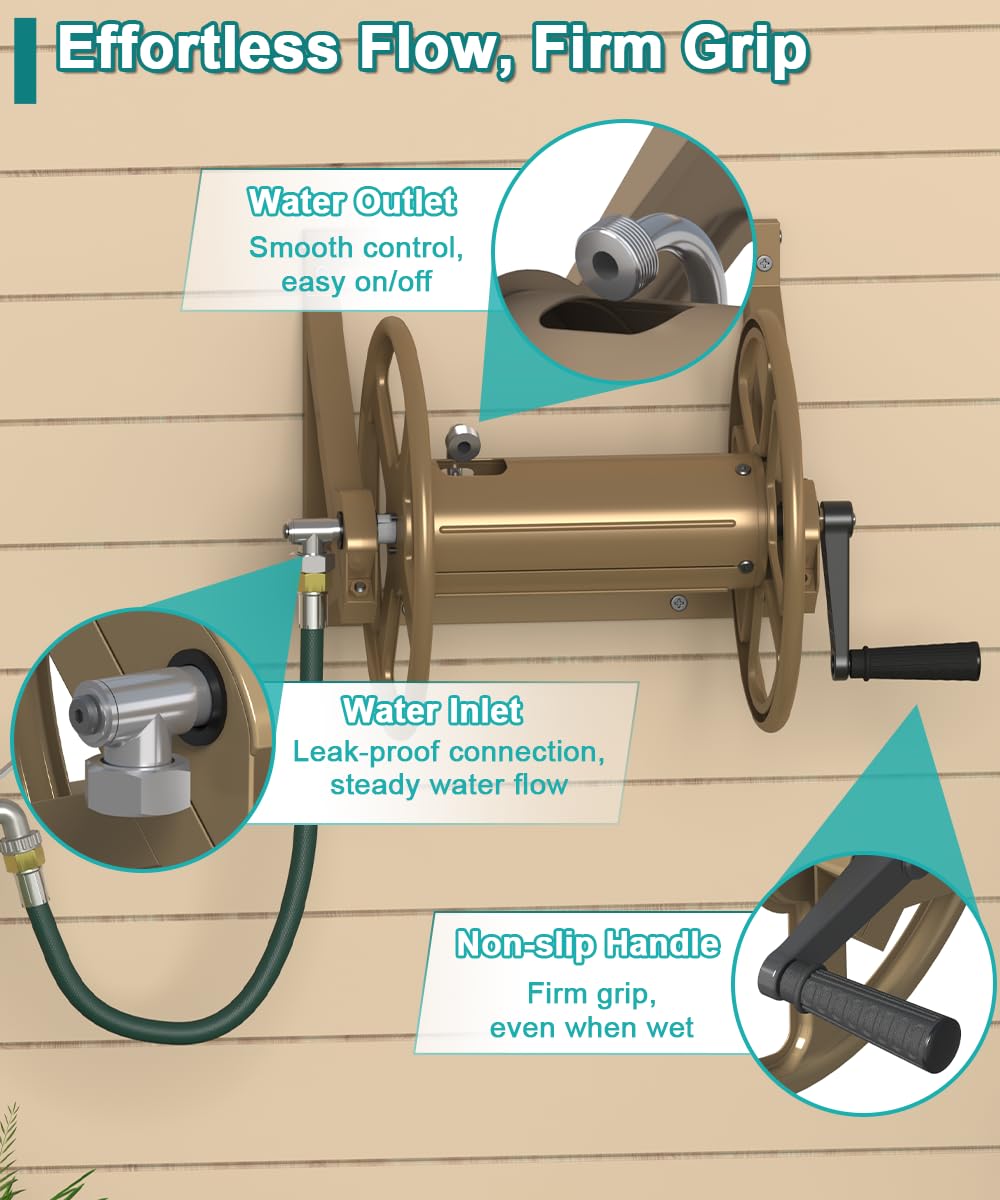 Wall Mounted Metal Garden Hose Reel Holds 125 ft B6933