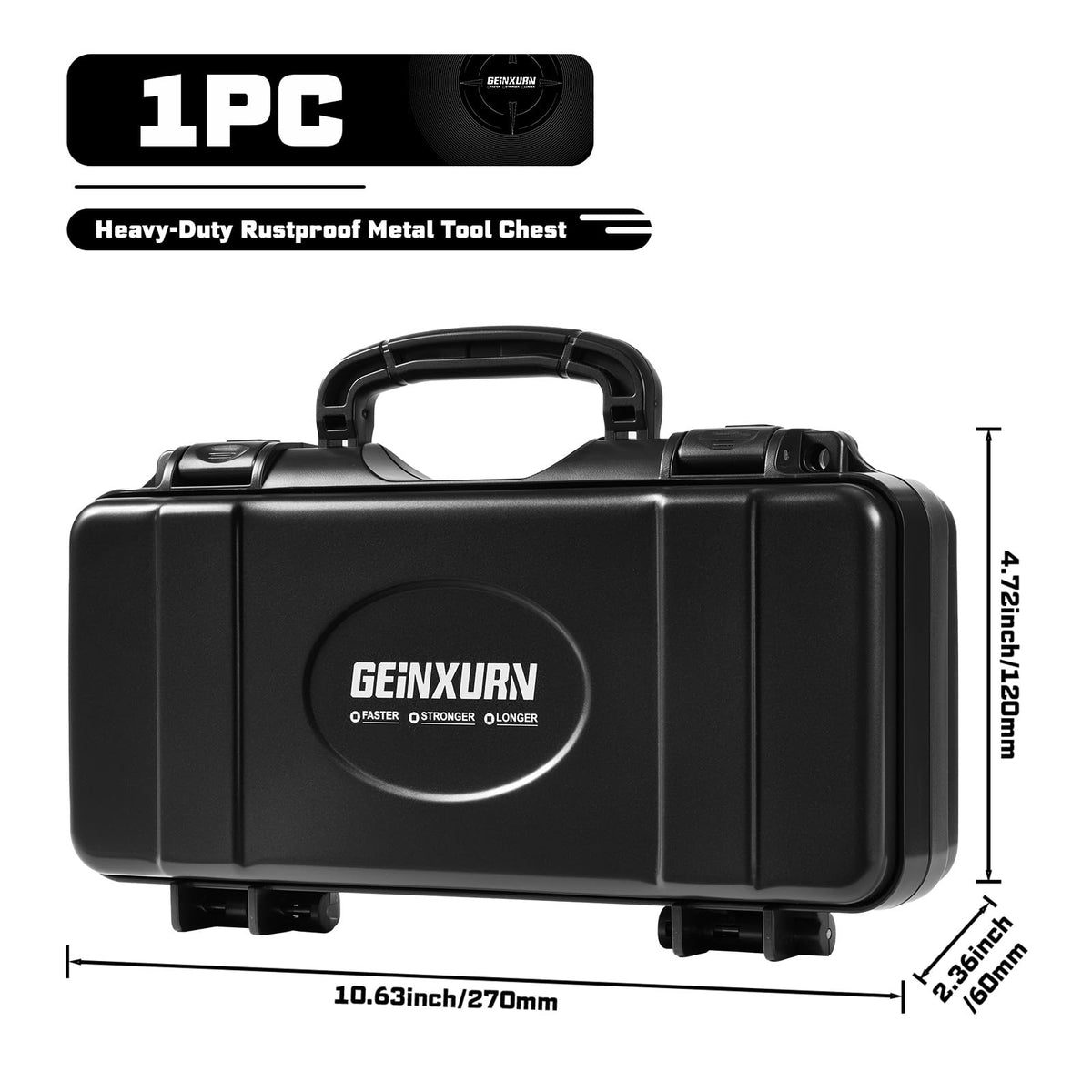 Black Steel Tool Box with Safety Latch and Handle B3821