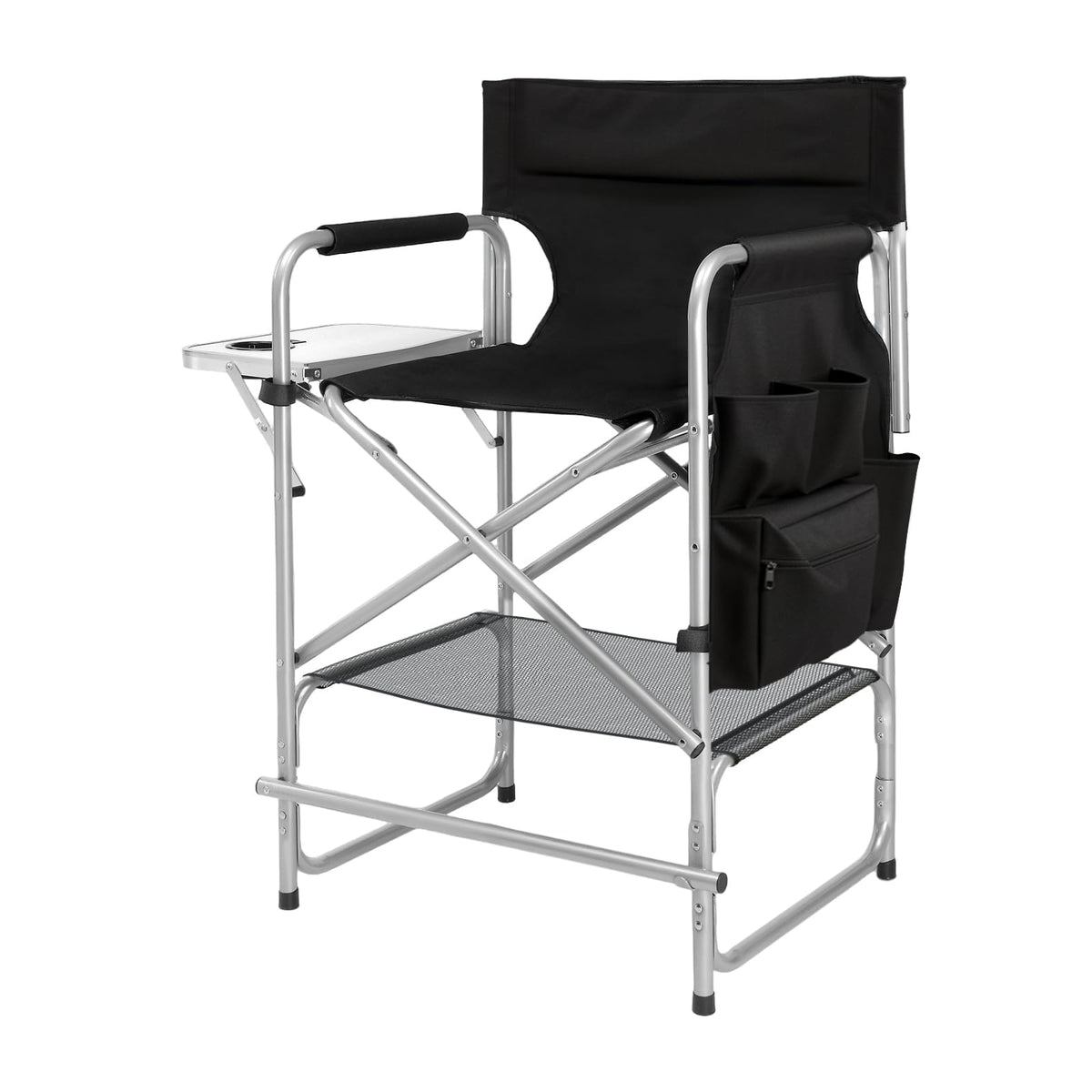 Black Foldable Makeup Chair with Side Table & Footrest Z38037