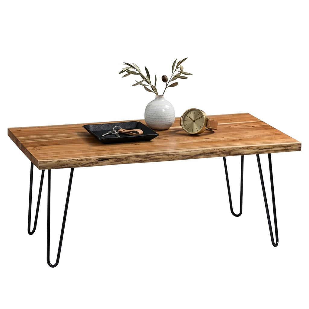 Solid Wood Coffee Table with Hairpin Metal Legs, 48 Inch V476817