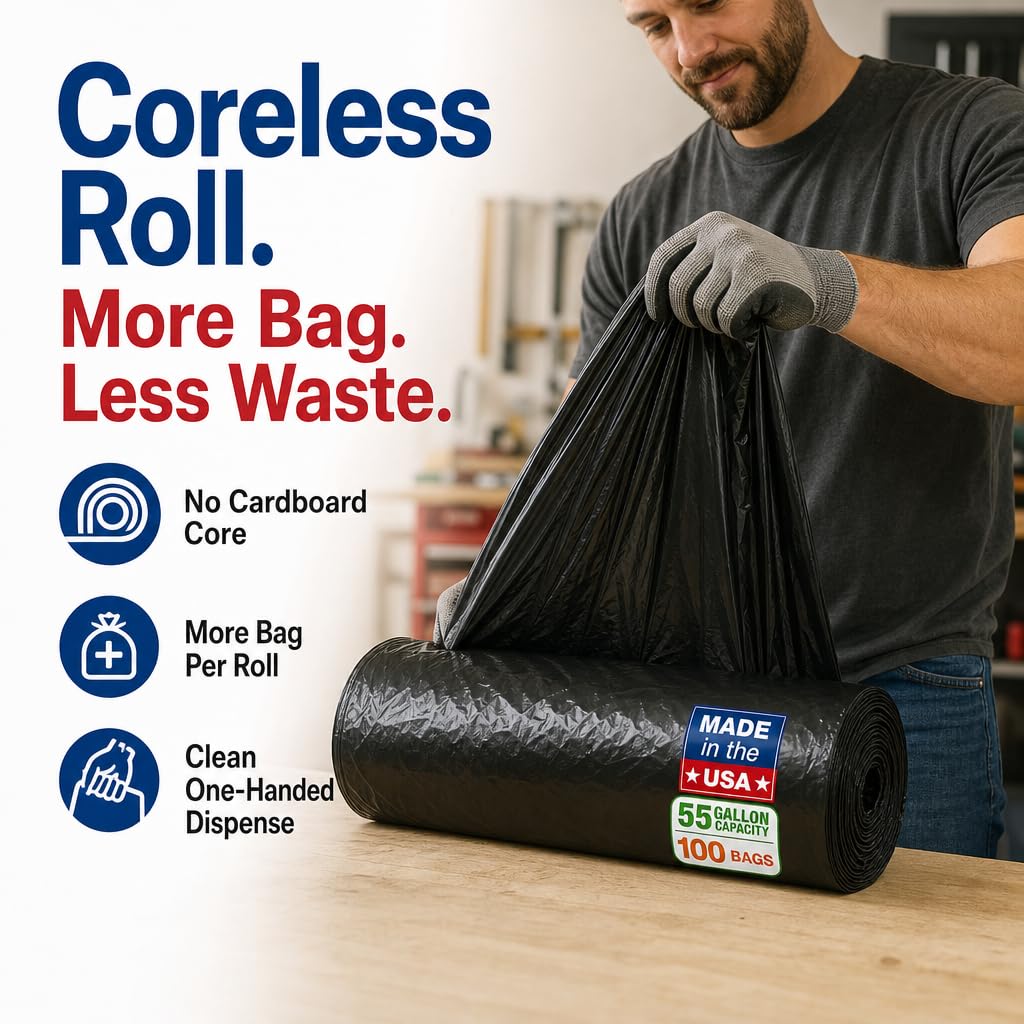 Heavy Duty Black 55-60 Gallon Trash Bags 100 Count I642