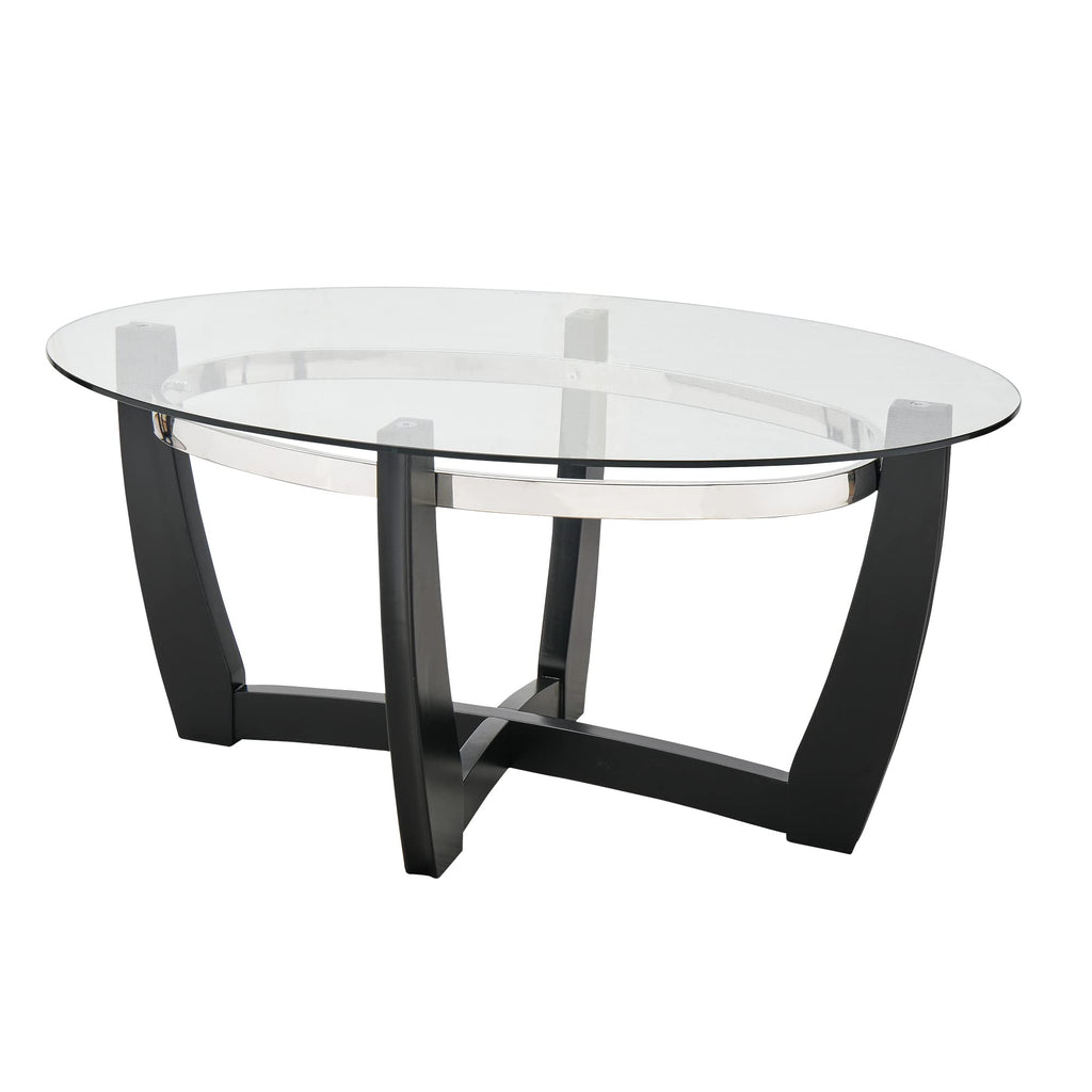Glass Coffee Table with Solid Wood Base, 43.3''L x 29.5''W x 20.1''H B6554