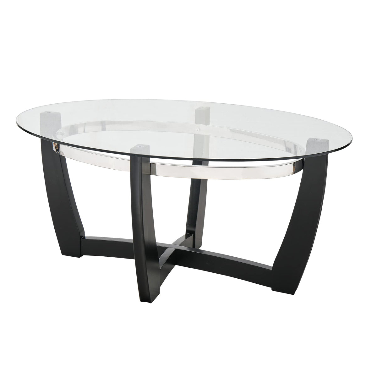 Glass Coffee Table with Solid Wood Base, 43.3''L x 29.5''W x 20.1''H B6554