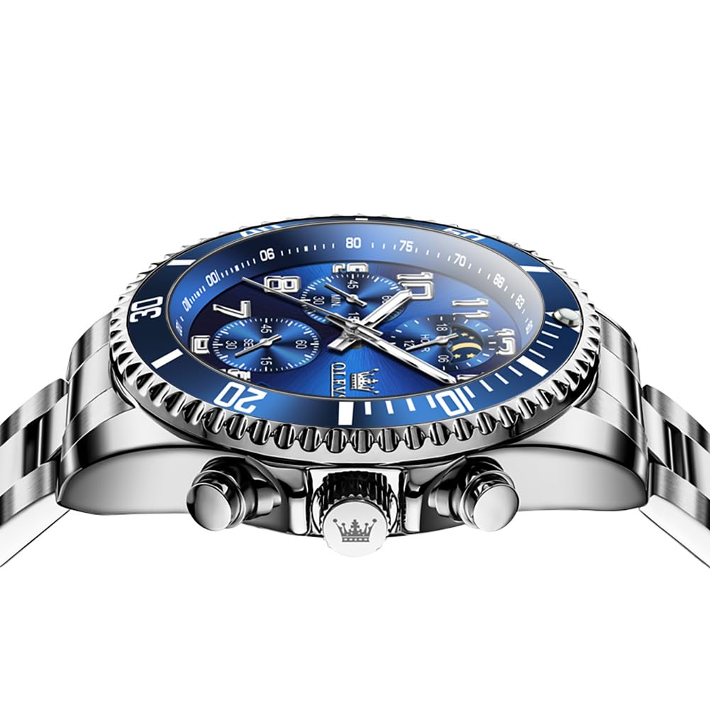 Mens Chronograph Moon Phase Two Tone Stainless Steel Waterproof Luminous Wrist Watch J659