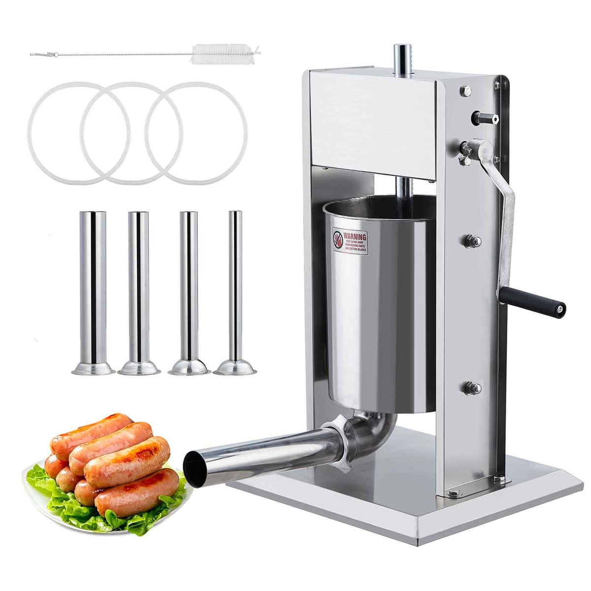 Manual 11 LBS Stainless Steel Sausage Stuffer with 4 Stuffing Tubes W215
