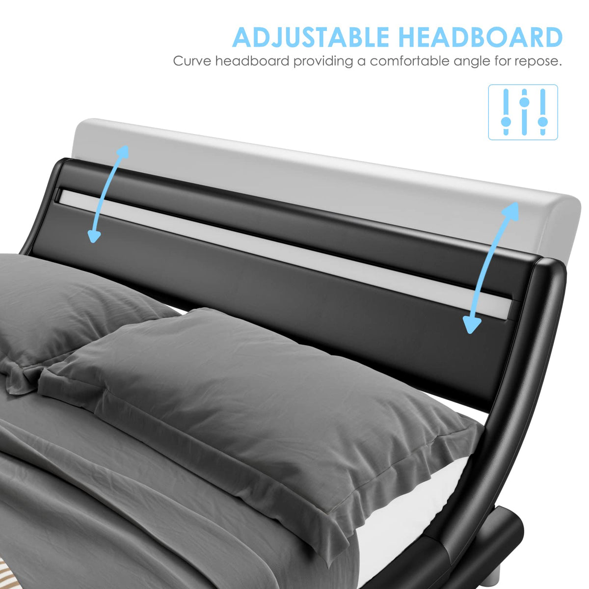 Black Upholstered Full LED Platform Bed Frame with Headboard O9245