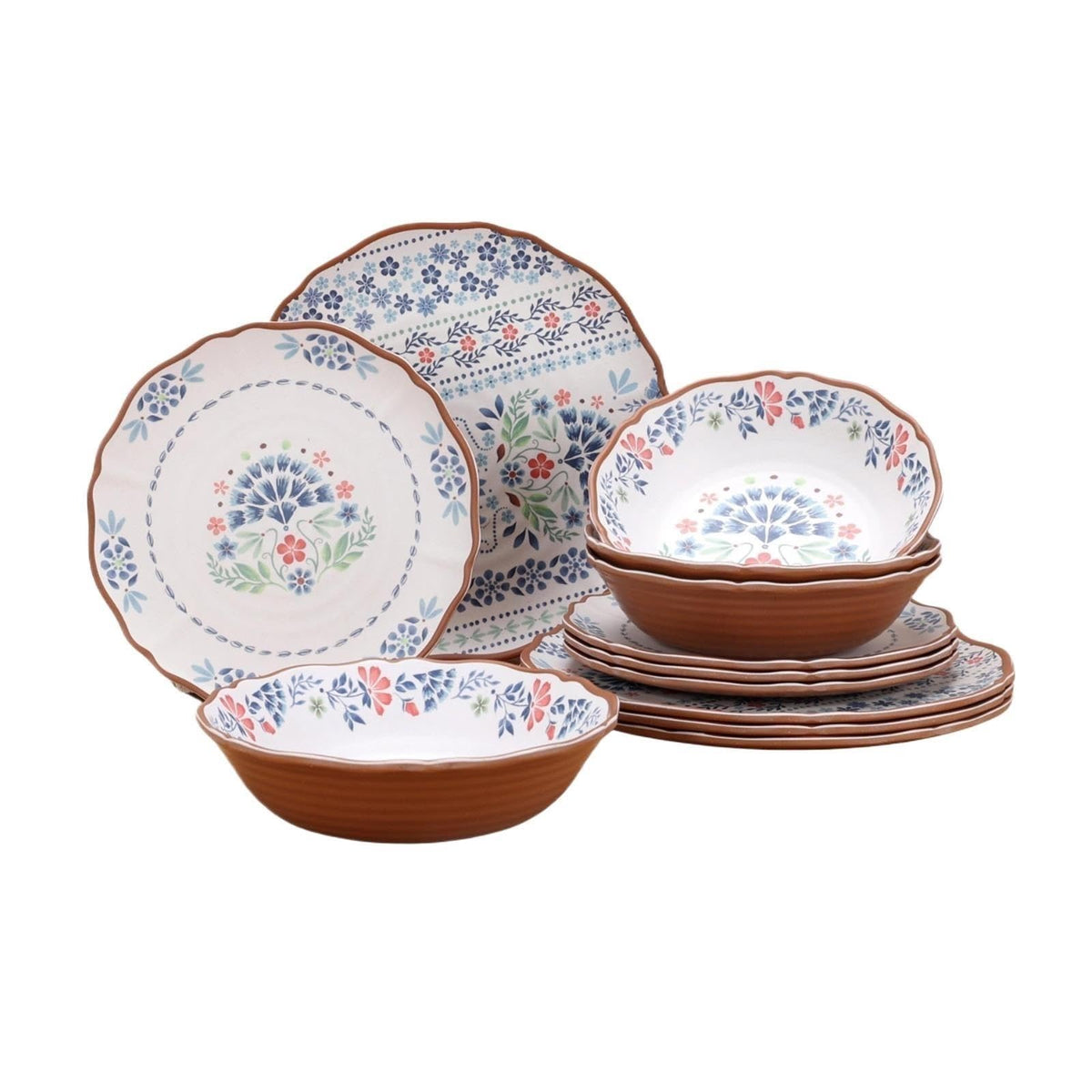 12-Piece Multicolor Bamboo Melamine Dinnerware Set Service For 4 A827