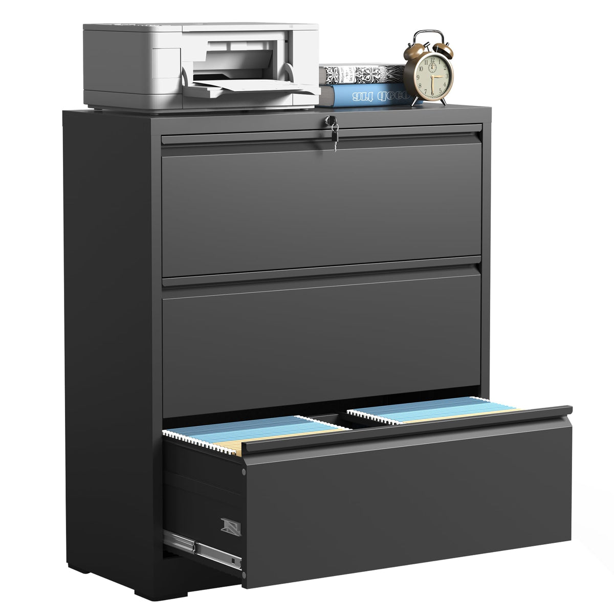 Black 3 Drawer Locking Metal File Cabinet A248931