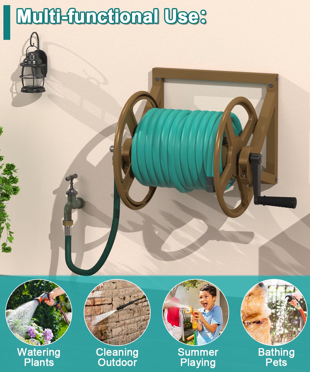 Wall Mounted Metal Garden Hose Reel Holds 125 ft B6933