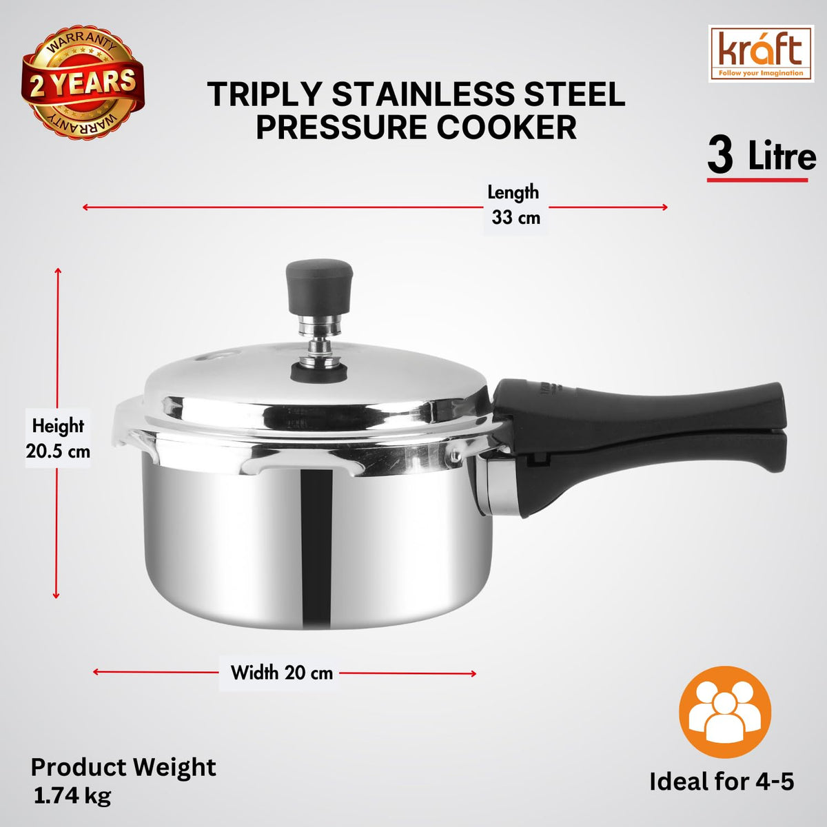 3 Litres Stainless Steel Pressure Cooker P5977