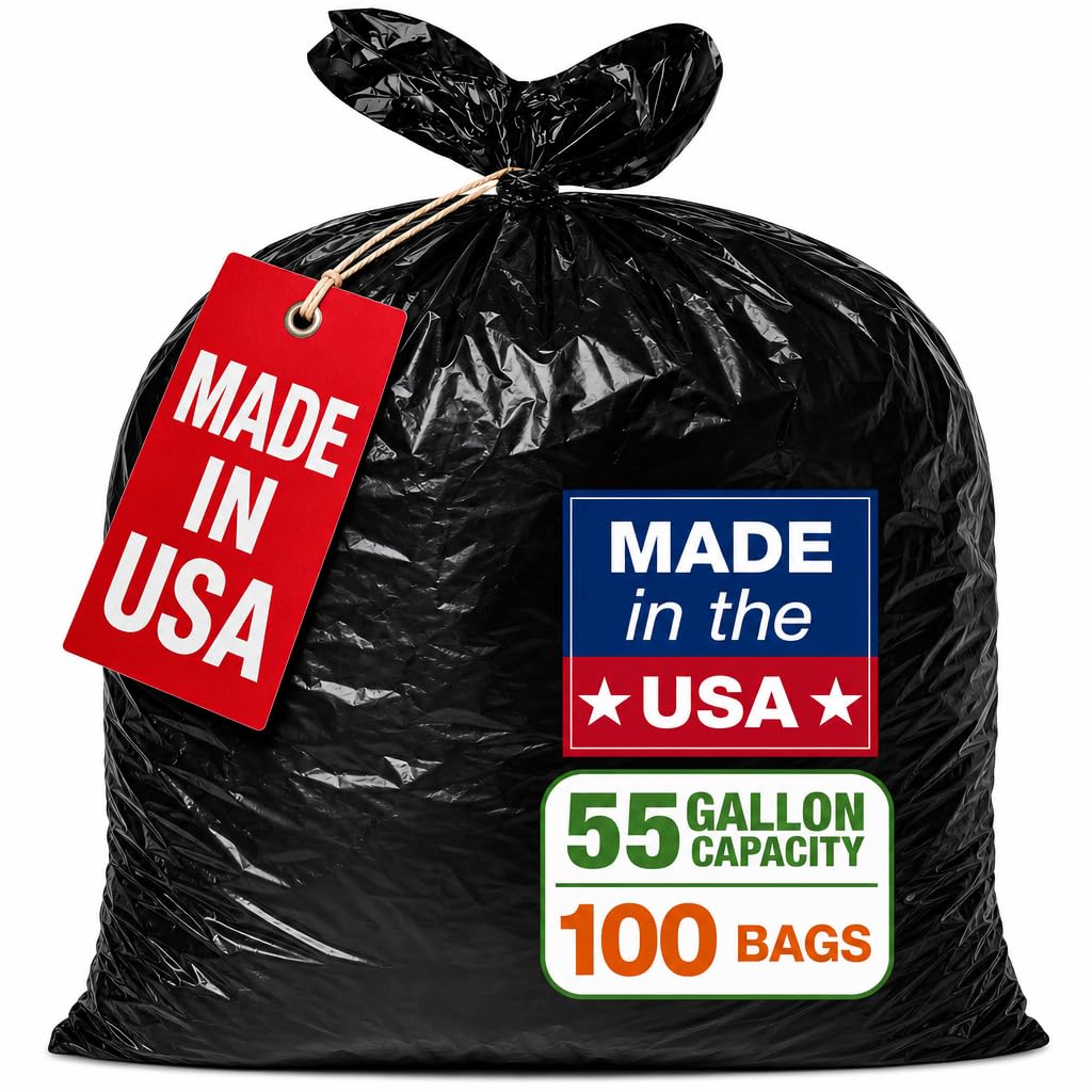 Heavy Duty Black 55-60 Gallon Trash Bags 100 Count I642