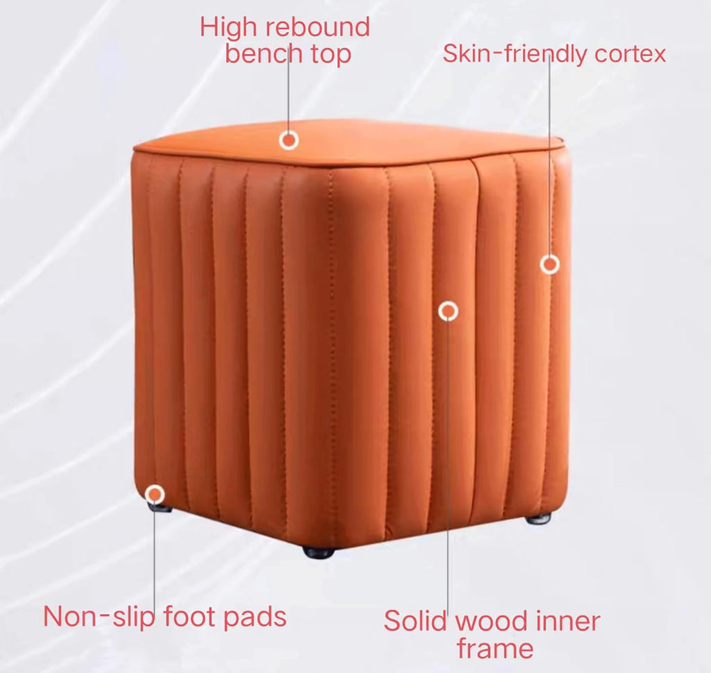 Blue Leather Ottoman V8445