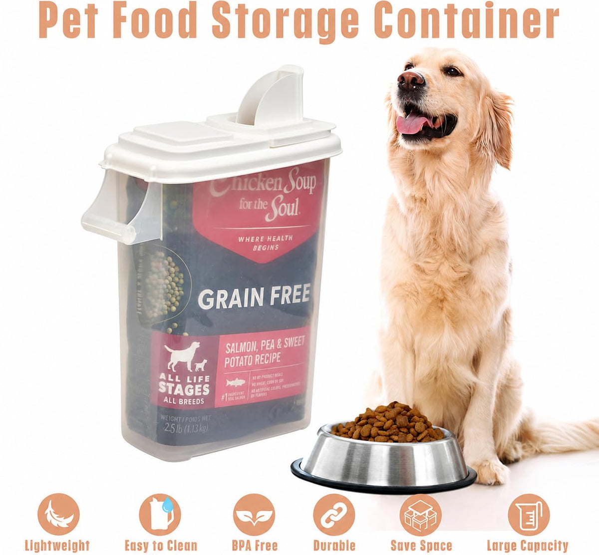Airtight Pet Food Storage Container 32 Quart with Pour Spout H9939
