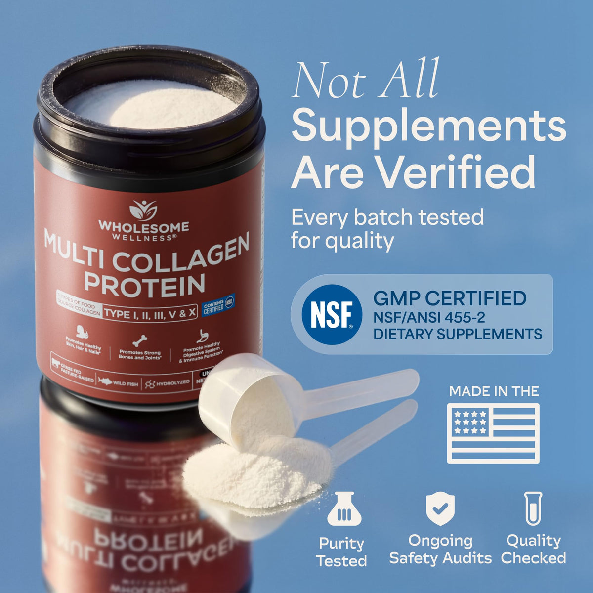 Multi Collagen Peptides Protein Powder, 5 Types Hydrolyzed, Grass-Fed, Non-GMO, Unflavored E2085
