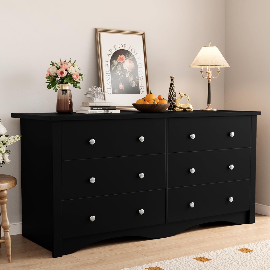 Black 6 Drawer Wood Dresser O6229