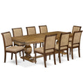 9 Piece Dining Table Set with 8 Beige Fabric Chairs F6477