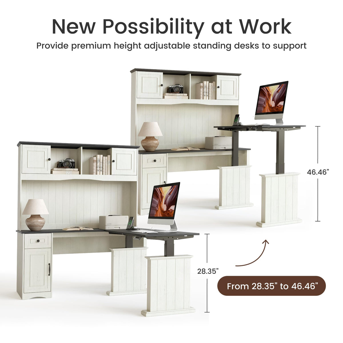 L Shaped Electric Standing Desk with Hutch and Drawers D673973