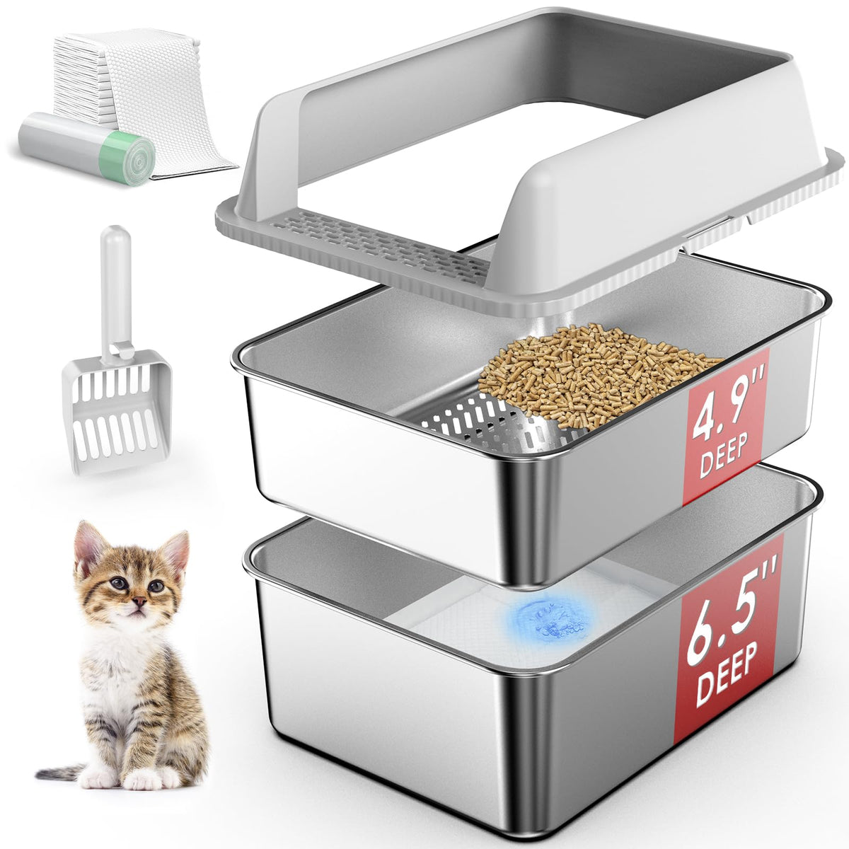 Enclosed Stainless Steel Sifting Litter Box M5962