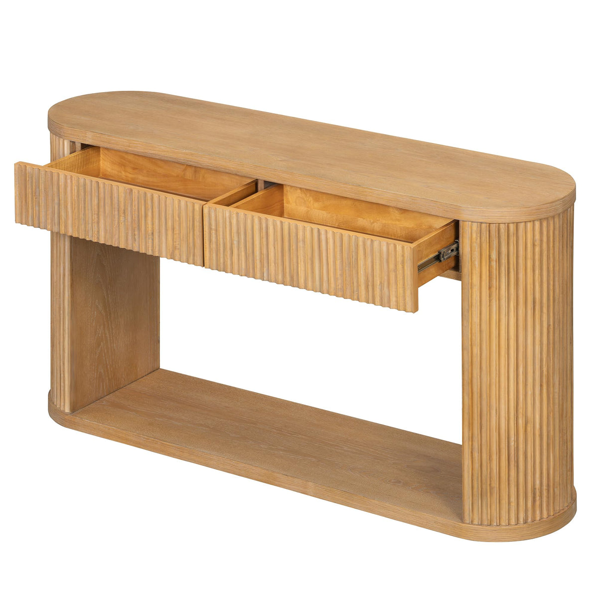 Fluted Console Table 2 Drawers Wood Natural Q251218