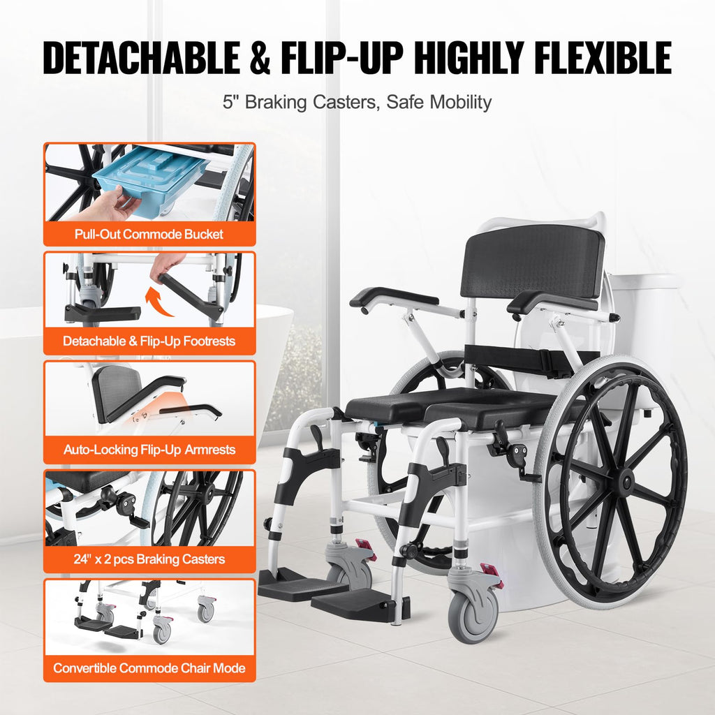 17.5in Adjustable Aluminum Shower Wheelchair with Brake Q79329