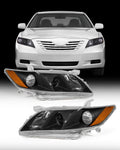 Compatible with 2007-2009 Toyota Camry Headlights Assembly Black Housing Amber Reflectors Left and Right Pairs Q83152