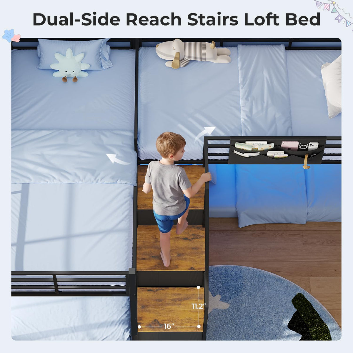 Twin Size L-Shaped Triple Bunk Beds with Staircase & 6 Storage Drawers U988980
