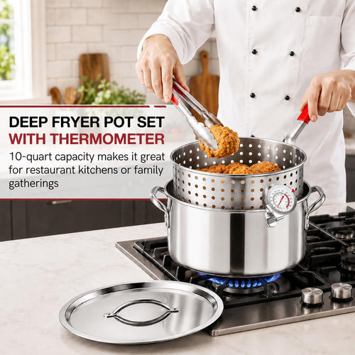 10 QT Stainless Steel Deep Fryer Pot with Basket S211615