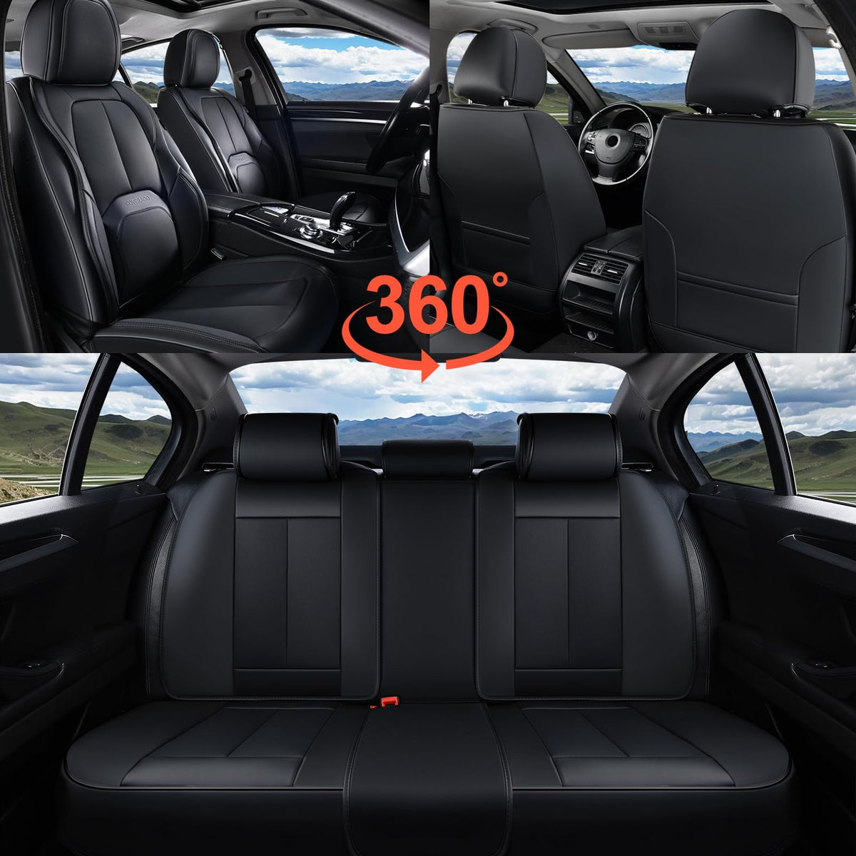 Black Leather Car Seat Covers Full Set R480