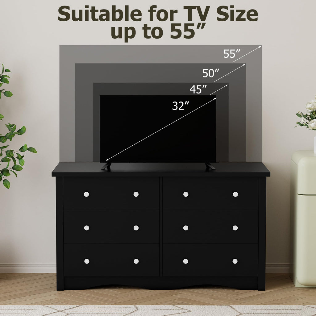 Black 6 Drawer Wood Dresser O6229
