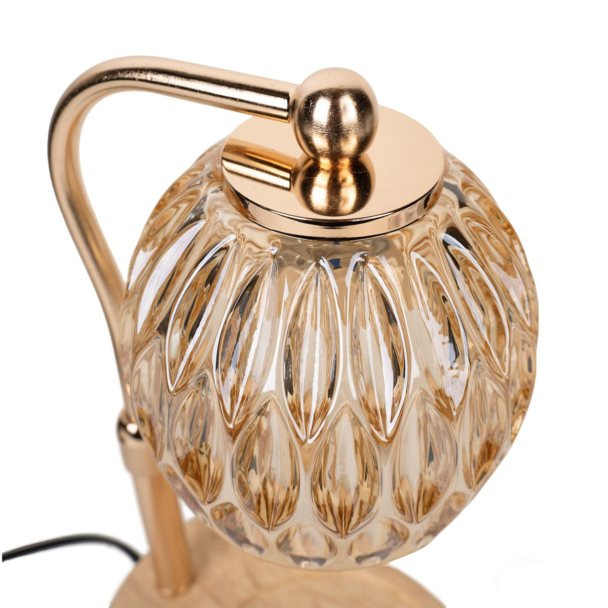 Candle Warmer Lamp with Timer & Dimmer, Adjustable Height, Crystal Glass Shade, Wooden Base, Gold Z25100
