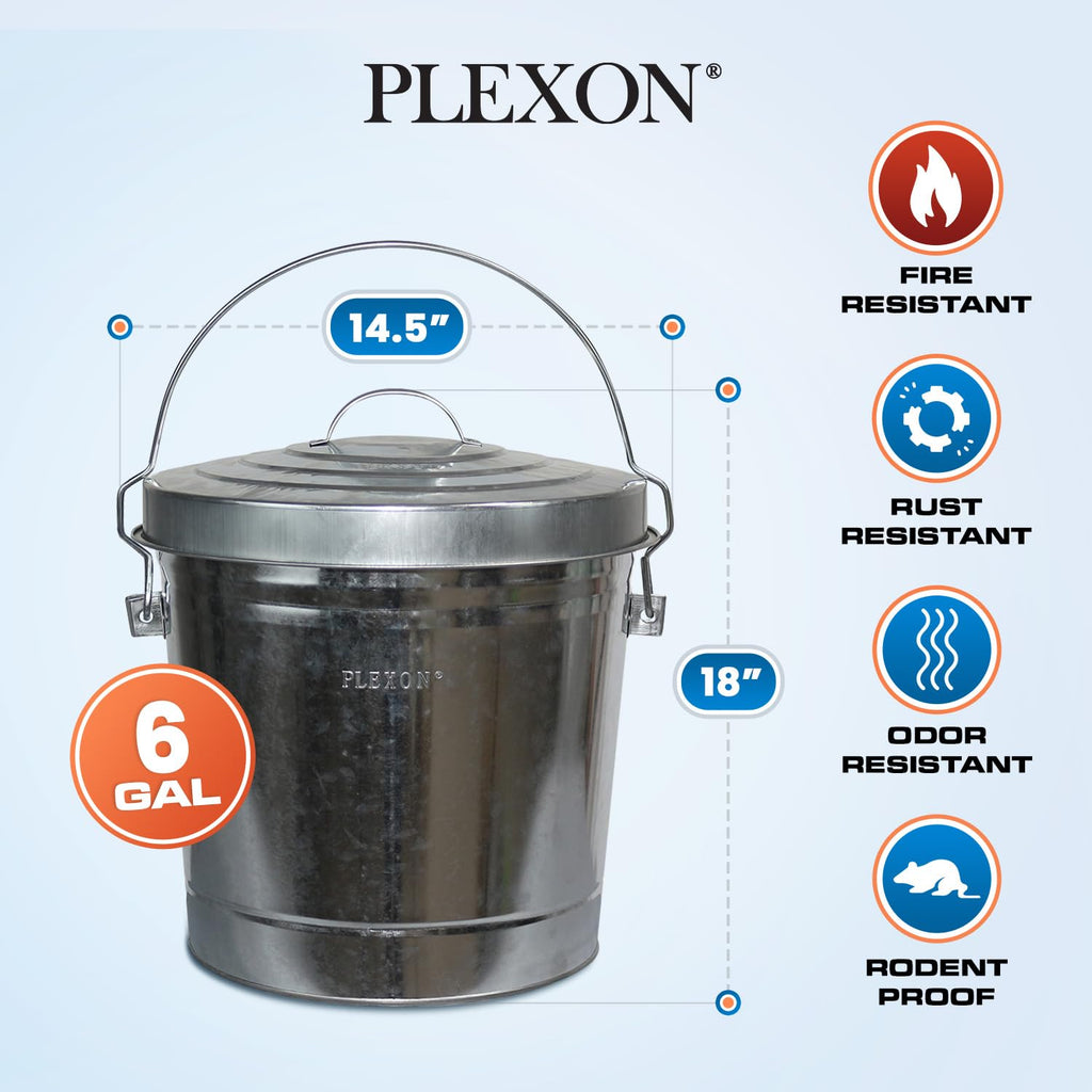 6 Gallon Galvanized Metal Trash Can with Lid F34127